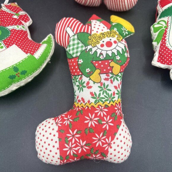 1970s / 80s Stuffed Sewn Christmas Decor, Ornaments, Bear, Stocking, Folk Art - Picture 9 of 10